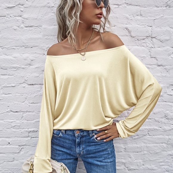 Pink off shoulder solid dolman sleeve top classic - Picture 7 of 15